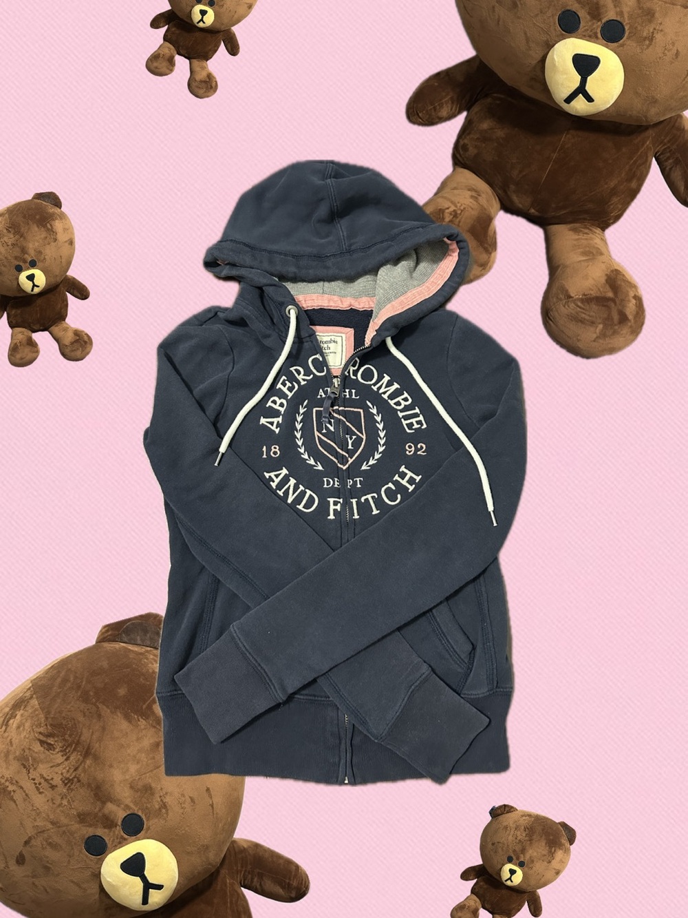 vintage y2k abercrombie & fitch navy blue zip-up hoodie with embroidery